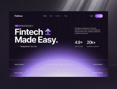 an image of a web page for fintech made easy, which is lit up in purple