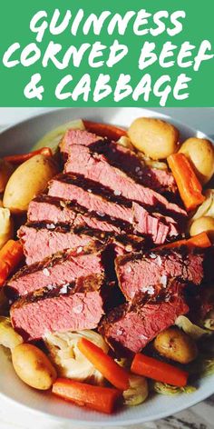 a white bowl filled with meat, potatoes and carrots on top of a table