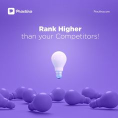 a light bulb surrounded by many balls on a purple background with the words rank higher than your competitors