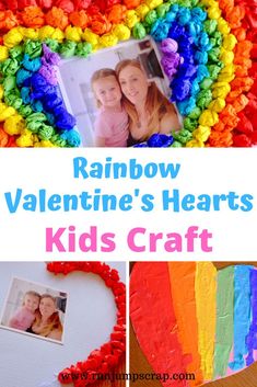 rainbow valentine's hearts made out of crepe paper