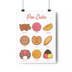 a card with an illustration of different types of pastries on it and the words pan dulce