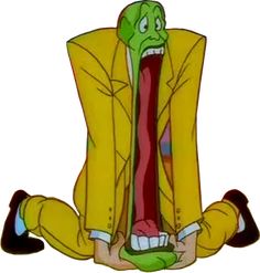 a cartoon character sitting on the ground with his mouth open