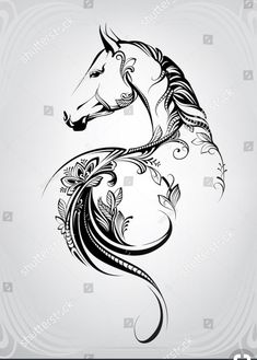 horse head with floral ornament on white background