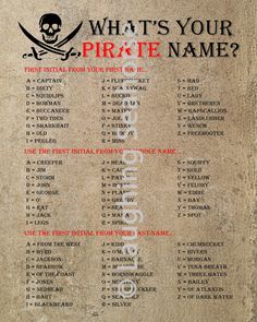 an old book with pirate names on the front and back cover, which reads what's your pirate name?