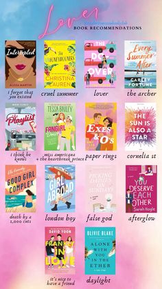 a poster with different types of books on the front and back of it, all in pink