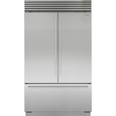 a stainless steel refrigerator freezer with two doors