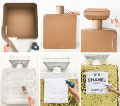 the process of making a diy chandelier out of cardboard boxes