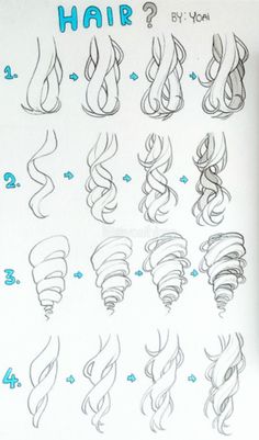 a drawing book showing how to draw hair with different styles and shapes, including spirals