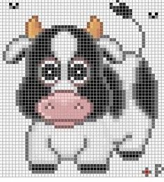 a cross stitch pattern with a cow on it's face and the words, i love