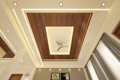 the ceiling in this living room is made of wood and white