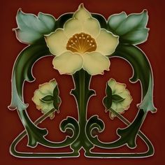 an art nouveau design with flowers and leaves