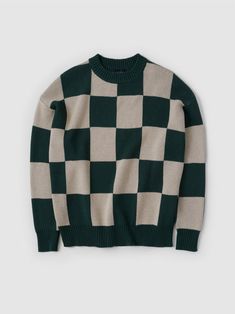 Checkerboard Sweater Green Checkerboard Sweater, Gender Inclusive, Muted Tones, Checkerboard Pattern, Green Sweater, Lounge Pants, Neutral Tones, Green Brown, Crewneck Sweater