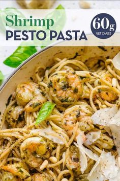 Shrimp Pesto Pasta is an easy skillet dinner ready in 30 minutes. Shrimp and pasta tossed in fresh homemade basil pesto, topped with shaved Parmesan cheese. This Shrimp Pesto Pasta with our homemade Basil Pesto is a quick and easy one pan meal. Shrimp Pasta Dishes, Shrimp Pesto Pasta, Fresh Basil Pesto, Pot Roast Beef, Best Recipes For Dinner, Chicken Sloppy Joes, Easy Skillet Dinner, Shrimp And Pasta