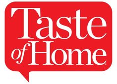 the taste of home cooking school logo is shown in red and yellow, with a speech bubble