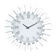 a white clock with roman numerals on it's face is shown against a white background