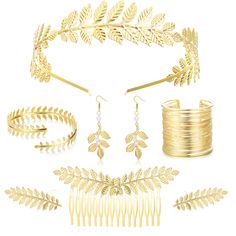 PRICES MAY VARY. [Greek Goddess Accessories Set]-You Will Get 8 Pieces Greek Goddess Costume for Women,1 Pcs Classic Gold Greek Headpiece, 1 pcs Coil Upper Arm Bracelet,1 Pcs Leaf Arm Bracelet,1 Pcs Leaves Bridal Hair Comb,1 Pair of Leaf Dangle Earrings with Pearl and 1 Pair of Leaf Hairpin. The Styles Are Complete Enough to Meet Your Daily Use and Party Costume Needs. [Unique and Novel Design]-Best Goddess Costume Jewelry for Women. Greek goddess Headpiece, Golden Leaf Earrings, Arm Bracelet An Goddess Costume Accessories, Grecian Goddess Costume, Greek Goddess Hairstyles, Greek Accessories, Gold Leaf Headband, Toga Party, Ancient Greek Jewelry, Leaf Headband, Goddess Bracelet