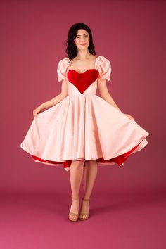 Midi Vintage Inspired Dress INSTANT DOWNLOAD Sweet Heart - Etsy Pink Heart Print Short Sleeve Dress, Pink Short Sleeve Dress With Heart Print, Pink Heart Print Dress For Valentine's Day, Red Heart-shaped Dress For Valentine's Day, Lovecore Outfits, Sweet Heart Dress, Heart Shape Dress, Pattern Puff Sleeve, Designing Tips