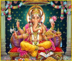 the god ganesha is sitting on his throne