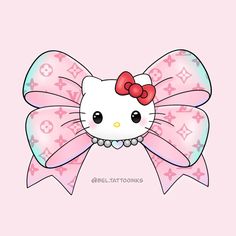 a hello kitty wallpaper with a bow on it's head and pink background