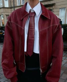 Red Outfit Ideas Men, Red Suit Outfit, Red Suit Men, Red Suit Jacket, Tie Outfit, Spiritual Fashion, Spring Photoshoot, Street Fashion Men Streetwear, Leather Jacket Outfits