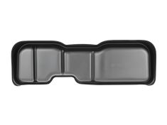 an empty black plastic container with two compartments on the bottom and one compartment in the middle