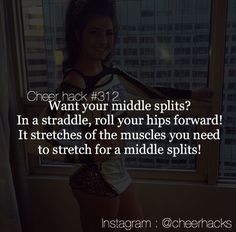 a woman standing in front of a window with the caption, check back what your middle splits?