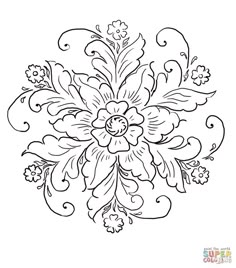 a drawing of a flower in black and white