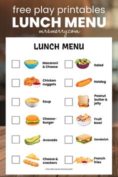 free restaurant menus available for kids Crafts To Print, Menu Breakfast, Cute Menu Ideas, Menu Printable, Play Menu Printable Free, Kids Menu Ideas, Menu Food, Menu Preschool Dramatic Play, Lunch Menu Ideas