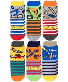 Jefferies Socks boy's crew socks feature fun tool designs and stripes, color block heels, cotton rich blend, and stay-up top. Colorful hammers, wrenches, saws, drills, screws, rake, wheel barrow, shovel, screw drivers, and more are knit in to these socks. Perfect for dressing up or down, school, birthdays, gifts, casual wear, play, and everyday.Patterns include tools, stripes, tool box, hammers, wrenches, saws, drills, screws, and moreStay up top for long lasting all day wearCotton rich for adde Screw Drivers, Wheel Barrow, Color Block Heels, Boys Pattern, Boys Socks, Dope Outfits For Guys, Patterned Socks, Girls Socks, Sock Shop