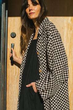 Black White Checkered, Duster Jacket, Handwoven Fabric, Mode Inspiration, New Arrival Dress, Woven Cotton, Block Print, Hand Woven, Casual Looks