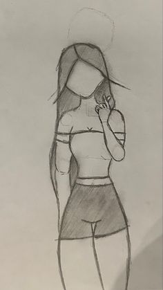 a pencil drawing of a woman with long hair and no shirt holding a cell phone