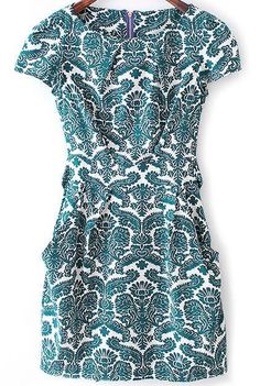 Green Short Sleeve Floral Bow Slim Dress Slim Dress, Slim Dresses, Paisley Pattern, Playing Dress Up, Featuring Dress, Primavera Estate, Look Fashion