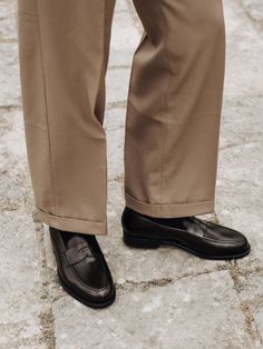 The Penny Loafer - Burgundy Calf | Crafted by Hand | MORJAS Charles Core, Penny Loafers Outfit, Men Fashion Photoshoot, Secretary Outfits, Penny Loafers Men, Mode Tips, Pose Fotografi, Cream Shoes, Formal Outfits