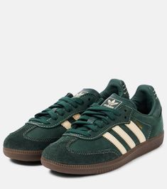 Samba OG leather sneakers in green - Adidas | Mytheresa Sneakers Dressed Up, Forest Green Sneakers, Adidas Shoes Women Samba, Shoes For Women 2024, Women Shoes 2024, Womens Sambas, Colorful Sambas, Fall 2024 Shoes, Green Samba Outfit