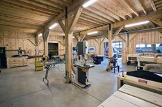 an unfinished garage with lots of woodworking equipment