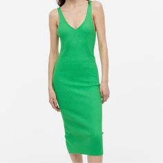 Brand New H&M Green Dress H&m Midi Length Dress For Day Out, H&m Midi Dress For Day Out, Sleeveless Midi Dress By H&m For Day Out, Sleeveless Midi Dress For Day Out By H&m, Casual Sleeveless Midi Dress By H&m, H&m Knee-length Dress For Day Out, H&m Casual Sleeveless Midi Dress, H&m Midi Dress For Spring, H&m Sleeveless Bodycon Dress