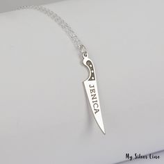 "Custom Chef Knife Necklace is made by hand in our workshop with care. All our jewelry is the most elegant choice for the Bridesmaids, friends, your loved ones and for yourself. Custom Chef Knife Necklace * Material: High Quality Solid 925 Sterling Silver. * Finish: Sterling Silver ∙ Gold ∙ Rose Gold. * All our jewelry is custom made by hand with care in our workshop. HOW TO ORDER ❓ * Select your necklace COLOR. * Choose necklace length from 14\" to 22\". The length option is the TOTAL chain len Knife Pendant, Silver Knife, Knife Necklace, Gift For Chef, Chef Gifts, Chef Knife, Necklace Sterling Silver, Necklace Gift, Necklace Length