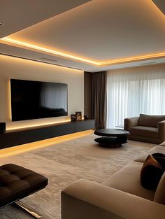 It also increases the transparency and fluidity of the space.
In terms of color matching,
The entire living room is dominated by beige, black and brown.
The combination of these colors looks harmonious and advanced.
The combination of beige carpet and sofa,
Create a warm and comfortable atmosphere;
The black subwoofer and TV frame add a modern touch;
The brown curtains coordinate with the tone of the entire space.
Make the space look more harmonious and unified. Latest Living Room Designs, Home Hall Design, Interior Design Your Home, Hall Interior Design, Apartment Living Room Design, Living Room Design Inspiration, Home Design Living Room, Home Design Decor