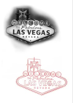 the welcome to las vegas sign is shown in black and white, with red lettering