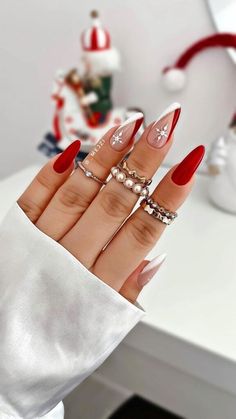 Her Nails, Red Nail Designs, Christmas Nails Acrylic, Festival Nails, New Year's Nails