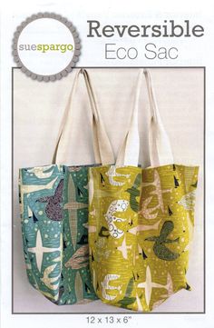 the reversible eco sac bag pattern is shown in three different colors and sizes