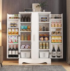 the pantry is organized and ready to be used as a storage unit for wine bottles