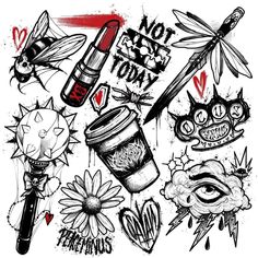 an ink drawing of various items and symbols on a white background with the words not for you