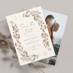 wedding save the date cards with greenery