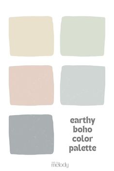 four different shades of paint with the words earthy boho color palette