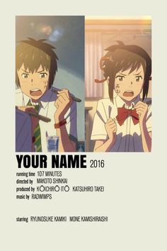 an anime poster with two people in the background and one man holding a knife to his mouth