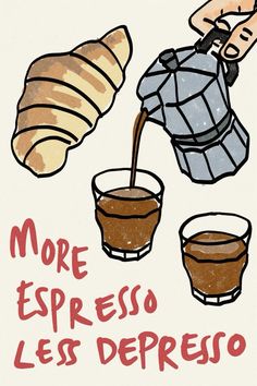 there is a poster with coffee and croissants