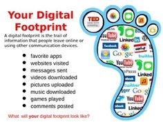 a poster with the words your digital footprint on it and an image of a person's feet