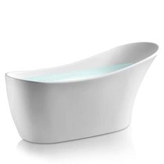 a white bath tub sitting on top of a white floor