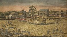 an old painting shows people and animals in a field